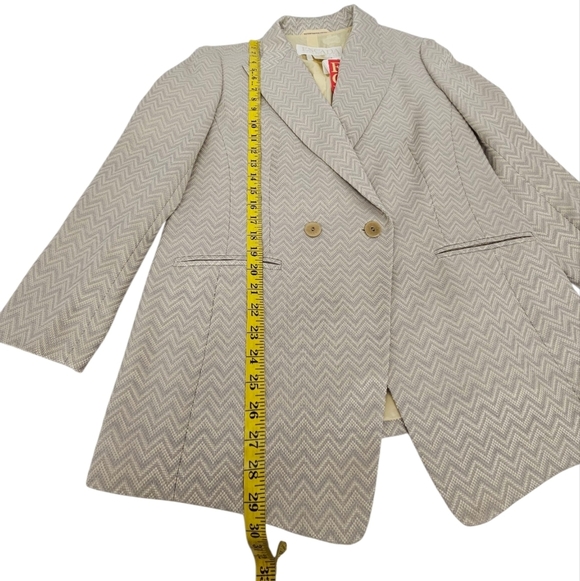 Escada Margaretha Ley Silk And Wool Chevron Blazer In Beige And Blue Sz 42 NWT - Picture 8 of 10